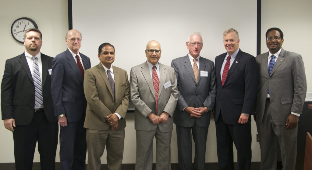 Autonomy Symposium, from left: Dylan Hazelwood, Jim Short, Bala Balachandran, Davinder Anand, Millard Firebaugh, John L. Bohanan Jr., Darryll Pines